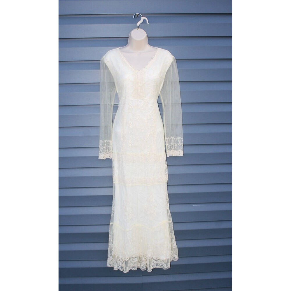 April Cornell Dress Size Small Lace Maxi Antique Vintage Wedding Costume Bride